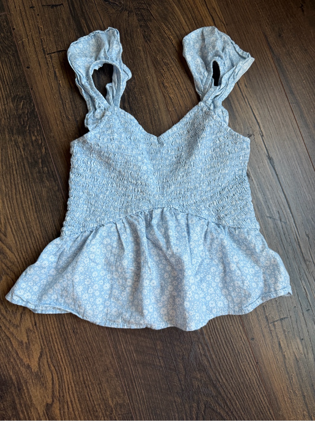 Art Class Blue Floral Smocked Peplum Tank Top